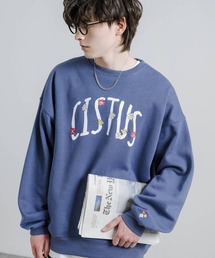 オーバーサイズフラワー刺繍裏起毛スウェット/トレーナー