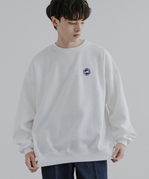 Rocky Monroe（ロッキーモンロー）の「オーバーサイズフラワー刺繍裏起毛スウェット/トレーナー（スウェット・メンズ・ブラック/オートミール/杢グレー/グリーン/ホワイト/ブルー/ライトグレー系/ブラック系1/ブルー系1/グリーン系/ホワイト系/ライトグレー系1/ホワイト系1/グリーン系1/ブラック系/グレー系1/ブルー系/グレー系・M/L/XL）」の19枚目の写真