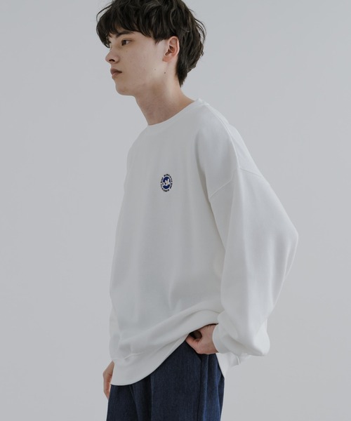 Rocky Monroe（ロッキーモンロー）の「オーバーサイズフラワー刺繍裏起毛スウェット/トレーナー（スウェット・メンズ・ブラック/オートミール/杢グレー/グリーン/ホワイト/ブルー/ライトグレー系/ブラック系1/ブルー系1/グリーン系/ホワイト系/ライトグレー系1/ホワイト系1/グリーン系1/ブラック系/グレー系1/ブルー系/グレー系・M/L/XL）」の20枚目の写真