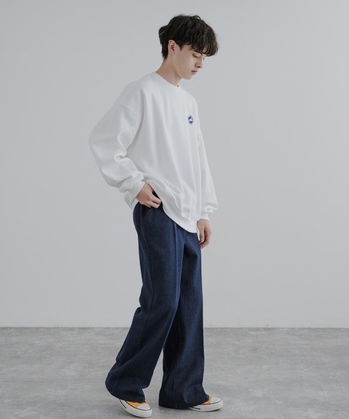 Rocky Monroe（ロッキーモンロー）の「オーバーサイズフラワー刺繍裏起毛スウェット/トレーナー（スウェット・メンズ・ブラック/オートミール/杢グレー/グリーン/ホワイト/ブルー/ライトグレー系/ブラック系1/ブルー系1/グリーン系/ホワイト系/ライトグレー系1/ホワイト系1/グリーン系1/ブラック系/グレー系1/ブルー系/グレー系・M/L/XL）」の21枚目の写真