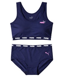 PUMA（プーマ）の「PUMA プーマ ガールズ ブランドロゴ ハーフトップ スポーツブラ パンツ 快適インナー アンダーウェア 上下セット セットアイテム（ブラ&ショーツ）」