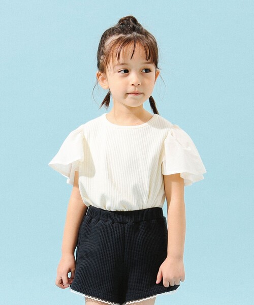 B:MING by BEAMS（ビーミングバイビームス）の「B:MING by BEAMS / 布帛 フリルスリーブ Tシャツ（100～140cm）（Tシャツ/カットソー・キッズ・ネイビー/ホワイト系その他5・140/100/130/110/120）」の2枚目の写真