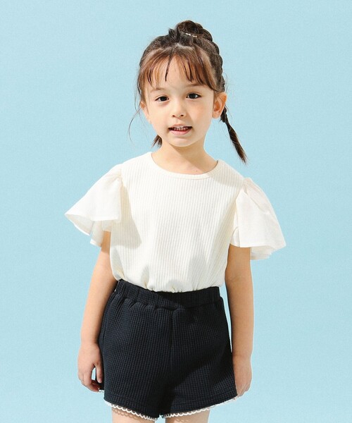 B:MING by BEAMS（ビーミングバイビームス）の「B:MING by BEAMS / 布帛 フリルスリーブ Tシャツ（100～140cm）（Tシャツ/カットソー・キッズ・ネイビー/ホワイト系その他5・140/100/130/110/120）」の3枚目の写真