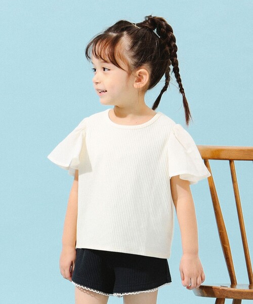 B:MING by BEAMS（ビーミングバイビームス）の「B:MING by BEAMS / 布帛 フリルスリーブ Tシャツ（100～140cm）（Tシャツ/カットソー・キッズ・ネイビー/ホワイト系その他5・140/100/130/110/120）」の4枚目の写真