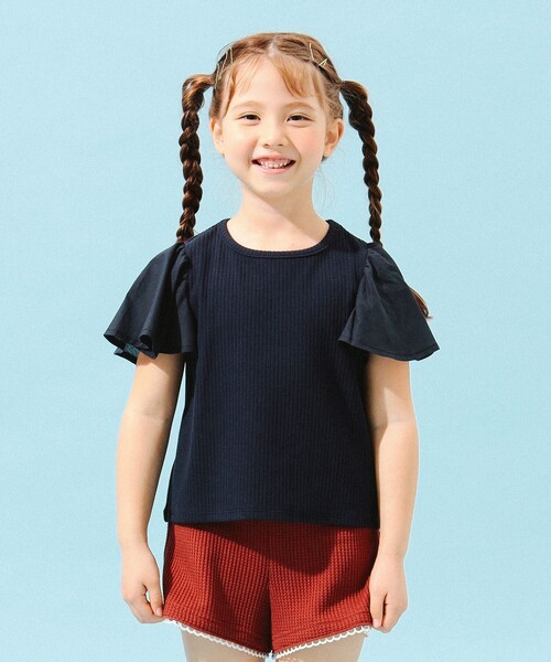 B:MING by BEAMS（ビーミングバイビームス）の「B:MING by BEAMS / 布帛 フリルスリーブ Tシャツ（100～140cm）（Tシャツ/カットソー・キッズ・ネイビー/ホワイト系その他5・140/100/130/110/120）」の5枚目の写真