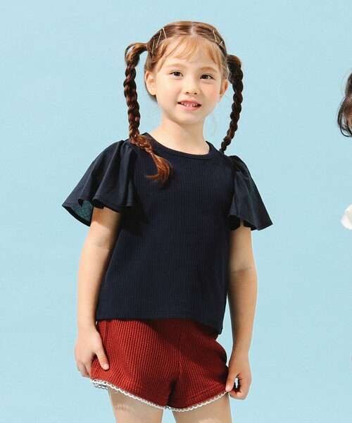 B:MING by BEAMS（ビーミングバイビームス）の「B:MING by BEAMS / 布帛 フリルスリーブ Tシャツ（100～140cm）（Tシャツ/カットソー・キッズ・ネイビー/ホワイト系その他5・140/100/130/110/120）」の6枚目の写真