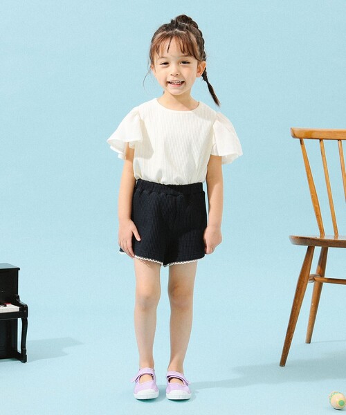 B:MING by BEAMS（ビーミングバイビームス）の「B:MING by BEAMS / 布帛 フリルスリーブ Tシャツ（100～140cm）（Tシャツ/カットソー・キッズ・ネイビー/ホワイト系その他5・140/100/130/110/120）」の7枚目の写真