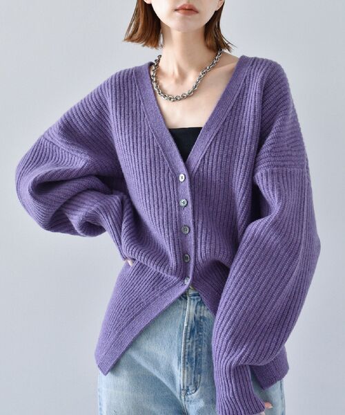 CODE A(コードエー)の「◆CODE A | design volume cardigan(カーディガン/ボレロ・レディース・パープル/ダークグレー/オフホワイト・00)」の3枚目の写真