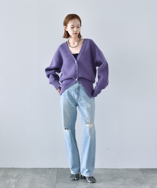 CODE A(コードエー)の「◆CODE A | design volume cardigan(カーディガン/ボレロ・レディース・パープル/ダークグレー/オフホワイト・00)」の17枚目の写真