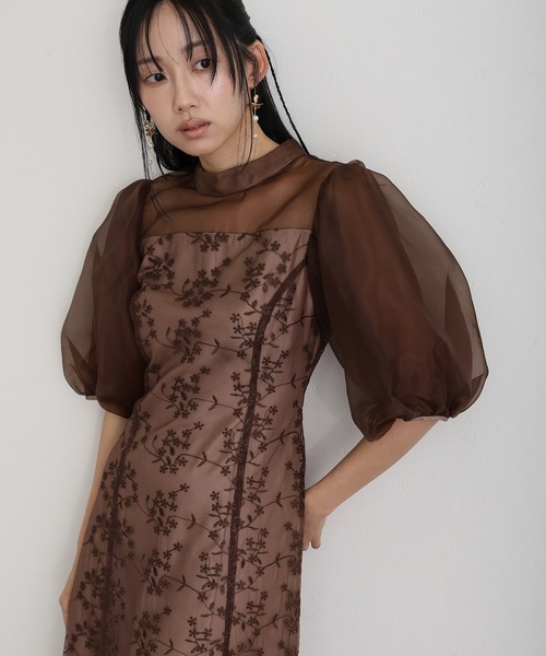 結婚式 パーティードレス パフスリーブミモレ丈&七分袖セレモニー