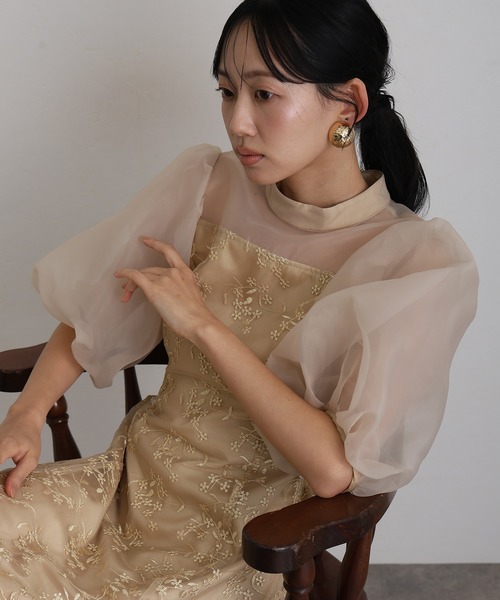 atlo(アトロ)の「結婚式 パーティー ドレス パフスリーブ ミモレ丈&七分袖 セレモニー フォーマル オケージョンドレス お呼ばれ 二次会 成人式 同窓会 謝恩会 20代 30代(ドレス・レディース・ダークグレー/モカ/ブラック/ベージュ/グリーン/イエロー/ブラウン・M/L)」の7枚目の写真