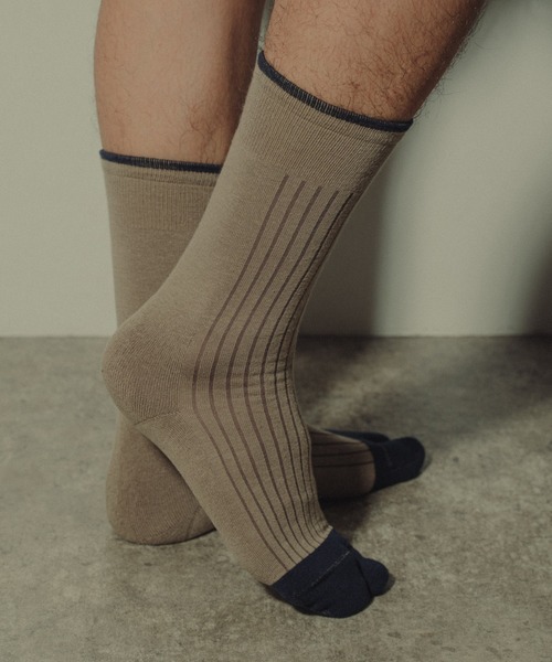The Role design（ザロールデザイン）の「【 The Role design / ザ・ロールデザイン 】 BICOLOR RIB SOCKS MENS / バイカラー リブソックス メンズ（ソックス/靴下・メンズ・グレイッシュベージュ/ダークグリーン・FREE）」の10枚目の写真