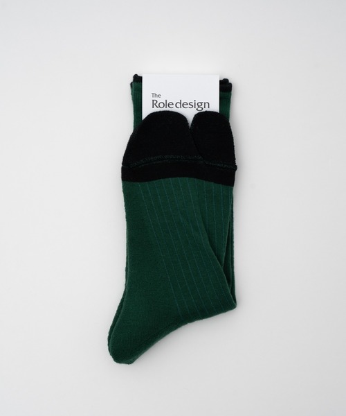 The Role design（ザロールデザイン）の「【 The Role design / ザ・ロールデザイン 】 BICOLOR RIB SOCKS MENS / バイカラー リブソックス メンズ（ソックス/靴下・メンズ・グレイッシュベージュ/ダークグリーン・FREE）」の4枚目の写真