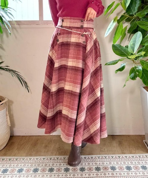 axes femme ピンク チェック スカート axes femme（アクシーズファム）の「ハイウエスト起毛チェックスカート