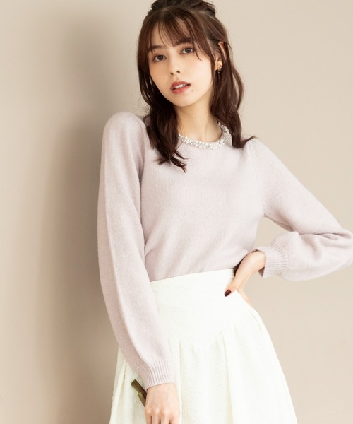 プーセンソユニコ　m_mefu ニット　トップス　ドット柄 セール】コード刺繍風 モックネックニットトップス/TOPS（ニット