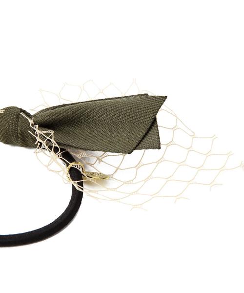 green label relaxing（グリーンレーベルリラクシング）の「GC リボン＆チュールポニー ヘアゴム◆（ヘアゴム・レディース・ブラック/ダークグリーン・フリー）」の4枚目の写真