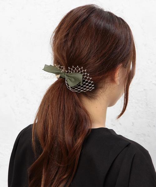 green label relaxing（グリーンレーベルリラクシング）の「GC リボン＆チュールポニー ヘアゴム◆（ヘアゴム・レディース・ブラック/ダークグリーン・フリー）」の5枚目の写真