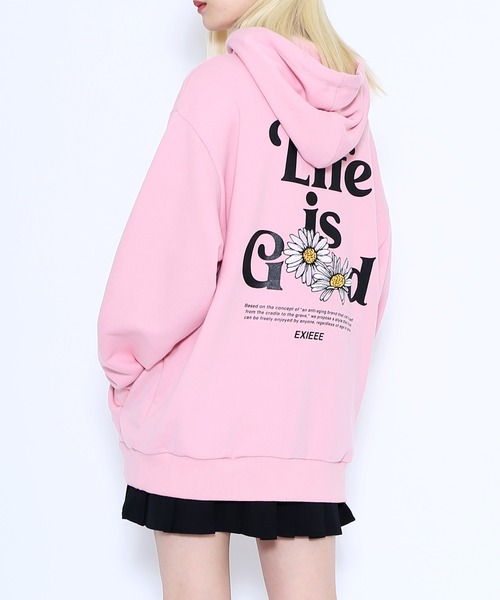 EXIEEE(イグジー)の「Life is goodパーカー(パーカー・レディース・ブラック/ピンク・SMALL/MEDIUM/LARGE)」の4枚目の写真