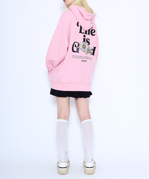 EXIEEE(イグジー)の「Life is goodパーカー(パーカー・レディース・ブラック/ピンク・SMALL/MEDIUM/LARGE)」の3枚目の写真