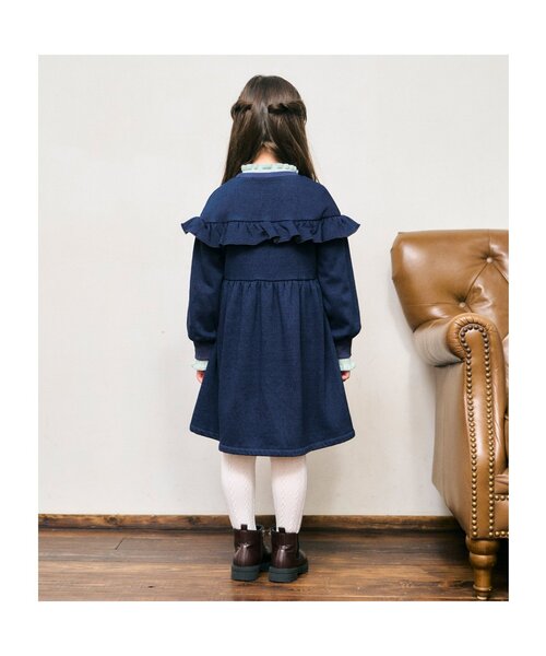 apres les cours(アプレレクール)の「【WEB限定・あったか】裏シャギーまいにちワンピ(ワンピース・キッズ・サックスブルー/ドット/ブラウン/ピンク/オフホワイト/ブラック/インディゴブルー・130/80/90/120/100/140/110)」の10枚目の写真