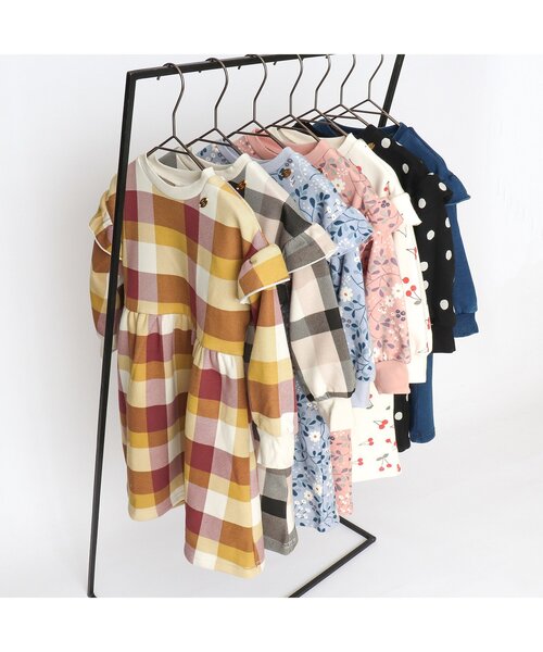 apres les cours(アプレレクール)の「【WEB限定・あったか】裏シャギーまいにちワンピ(ワンピース・キッズ・サックスブルー/ドット/ブラウン/ピンク/オフホワイト/ブラック/インディゴブルー・130/80/90/120/100/140/110)」の15枚目の写真