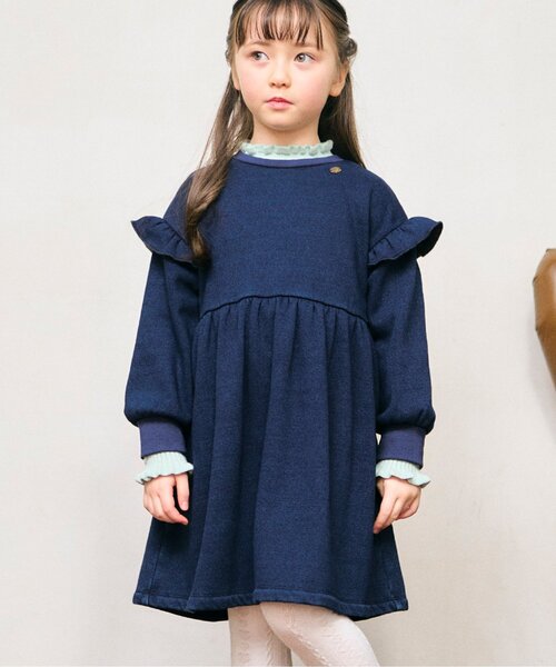 apres les cours(アプレレクール)の「【WEB限定・あったか】裏シャギーまいにちワンピ(ワンピース・キッズ・サックスブルー/ドット/ブラウン/ピンク/オフホワイト/ブラック/インディゴブルー・130/80/90/120/100/140/110)」の8枚目の写真