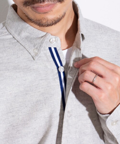 GLOSTER(グロスター)の「【GLOSTER/グロスター】ニットテープネルシャツ ボタンダウン(無地/チェック)(シャツ/ブラウス・メンズ・グレー/ブルー/ネイビー・S/M/L)」の18枚目の写真