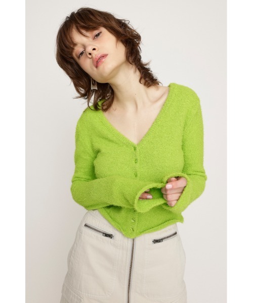 SLY（スライ）の「SPRING FRIZZY YARN 2WAY C/D スプリング フリージー ヤーン ツーウェイ カーディガン（カーディガン/ボレロ・レディース・ライトブラック/グリーン/ピンク・FREE）」の4枚目の写真