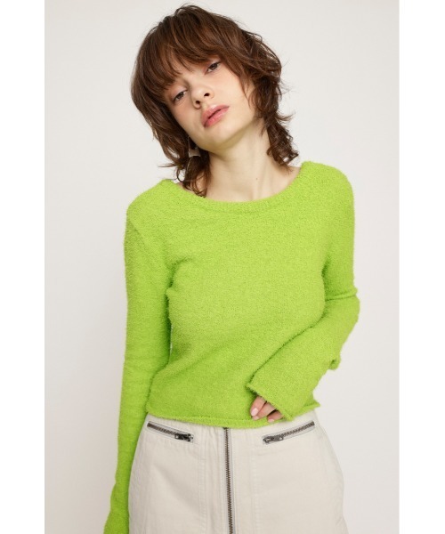 SLY（スライ）の「SPRING FRIZZY YARN 2WAY C/D スプリング フリージー ヤーン ツーウェイ カーディガン（カーディガン/ボレロ・レディース・ライトブラック/グリーン/ピンク・FREE）」の8枚目の写真