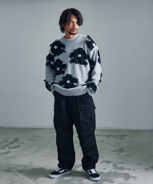 【セール】『CavariA/キャバリア』綿タッチアクリルニットジャガードフリンジフラワー長袖トレーナー（スウェット）｜SILVER BULLET（シルバーバレット）