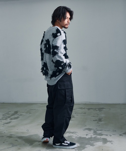 【セール】『CavariA/キャバリア』綿タッチアクリルニットジャガードフリンジフラワー長袖トレーナー（スウェット）｜SILVER BULLET（シルバーバレット）