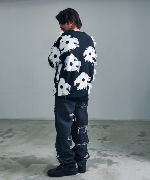 【セール】『CavariA/キャバリア』綿タッチアクリルニットジャガードフリンジフラワー長袖トレーナー（スウェット）｜SILVER BULLET（シルバーバレット）