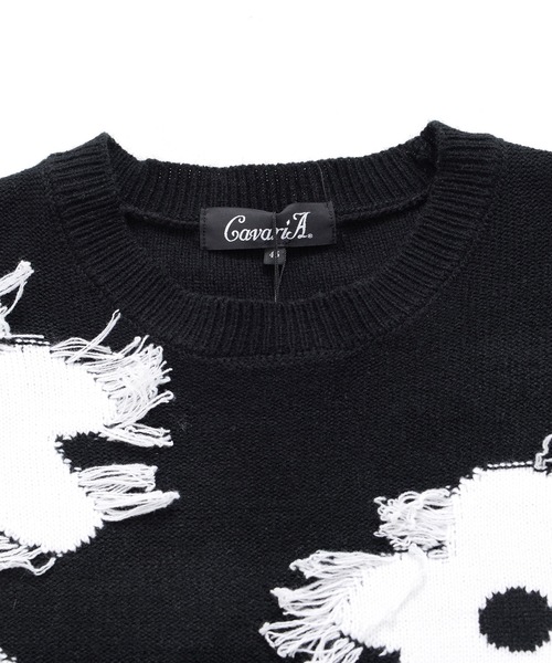 【セール】『CavariA/キャバリア』綿タッチアクリルニットジャガードフリンジフラワー長袖トレーナー（スウェット）｜SILVER BULLET（シルバーバレット）