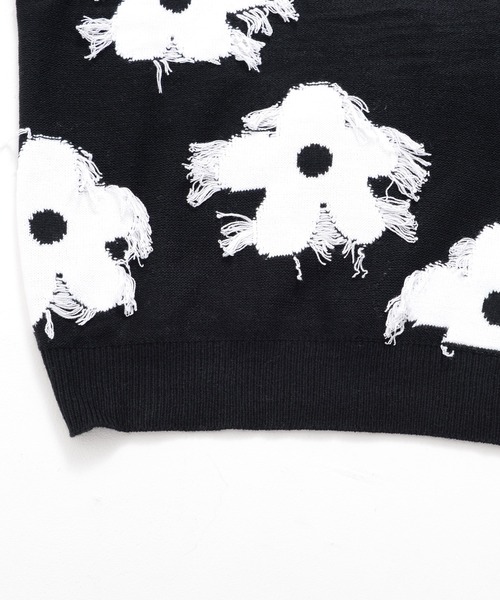 【セール】『CavariA/キャバリア』綿タッチアクリルニットジャガードフリンジフラワー長袖トレーナー（スウェット）｜SILVER BULLET（シルバーバレット）