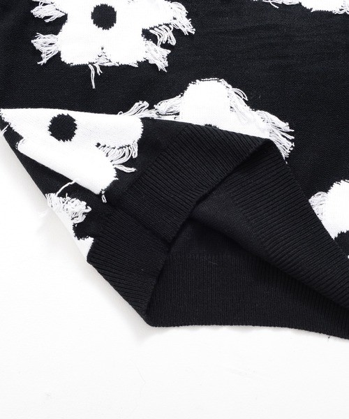 【セール】『CavariA/キャバリア』綿タッチアクリルニットジャガードフリンジフラワー長袖トレーナー（スウェット）｜SILVER BULLET（シルバーバレット）