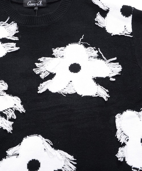 【セール】『CavariA/キャバリア』綿タッチアクリルニットジャガードフリンジフラワー長袖トレーナー（スウェット）｜SILVER BULLET（シルバーバレット）