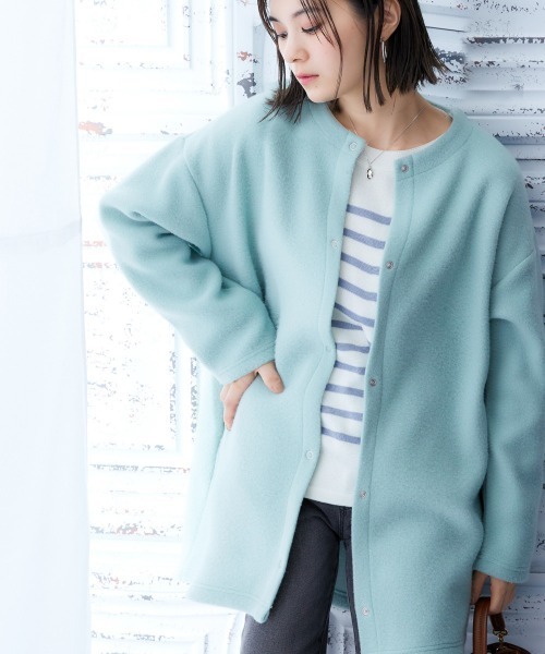 nissen（ニッセン）の「ノーカラーライトコート（表起毛）（ノーカラーコート・レディース・チャコール/ブルー/グリーン/アイボリー/杢グレー・L-XL/S-M）」の5枚目の写真