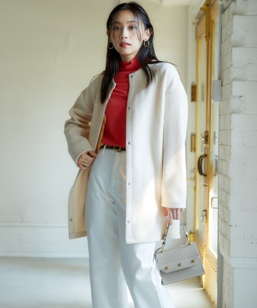 nissen（ニッセン）の「ノーカラーライトコート（表起毛）（ノーカラーコート・レディース・チャコール/ブルー/グリーン/アイボリー/杢グレー・L-XL/S-M）」の2枚目の写真