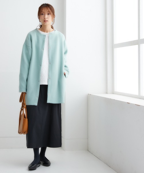 nissen（ニッセン）の「ノーカラーライトコート（表起毛）（ノーカラーコート・レディース・チャコール/ブルー/グリーン/アイボリー/杢グレー・L-XL/S-M）」の6枚目の写真