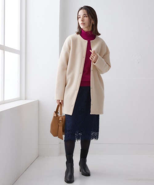 nissen（ニッセン）の「ノーカラーライトコート（表起毛）（ノーカラーコート・レディース・チャコール/ブルー/グリーン/アイボリー/杢グレー・L-XL/S-M）」の8枚目の写真