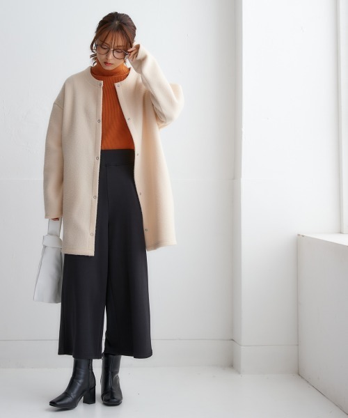 nissen（ニッセン）の「ノーカラーライトコート（表起毛）（ノーカラーコート・レディース・チャコール/ブルー/グリーン/アイボリー/杢グレー・L-XL/S-M）」の9枚目の写真