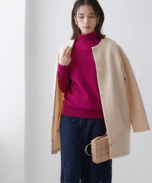 nissen（ニッセン）の「ノーカラーライトコート（表起毛）（ノーカラーコート・レディース・チャコール/ブルー/グリーン/アイボリー/杢グレー・L-XL/S-M）」の10枚目の写真