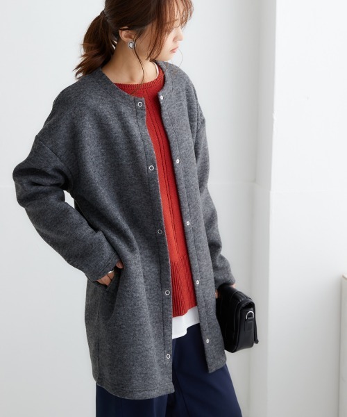 nissen（ニッセン）の「ノーカラーライトコート（表起毛）（ノーカラーコート・レディース・チャコール/ブルー/グリーン/アイボリー/杢グレー・L-XL/S-M）」の13枚目の写真