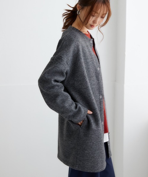 nissen（ニッセン）の「ノーカラーライトコート（表起毛）（ノーカラーコート・レディース・チャコール/ブルー/グリーン/アイボリー/杢グレー・L-XL/S-M）」の14枚目の写真