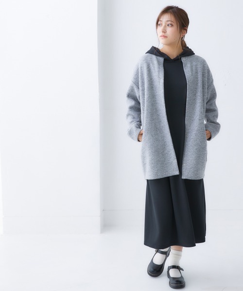 nissen（ニッセン）の「ノーカラーライトコート（表起毛）（ノーカラーコート・レディース・チャコール/ブルー/グリーン/アイボリー/杢グレー・L-XL/S-M）」の15枚目の写真