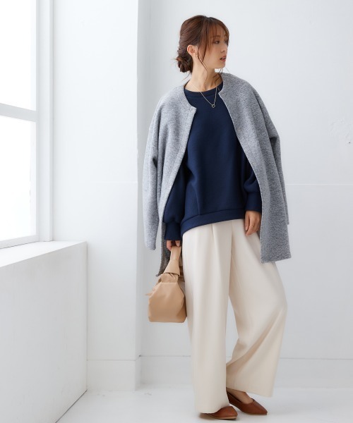 nissen（ニッセン）の「ノーカラーライトコート（表起毛）（ノーカラーコート・レディース・チャコール/ブルー/グリーン/アイボリー/杢グレー・L-XL/S-M）」の16枚目の写真