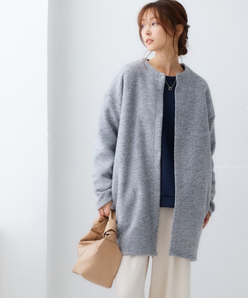 nissen（ニッセン）の「ノーカラーライトコート（表起毛）（ノーカラーコート・レディース・チャコール/ブルー/グリーン/アイボリー/杢グレー・L-XL/S-M）」の17枚目の写真