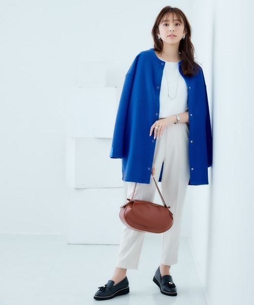 nissen（ニッセン）の「ノーカラーライトコート（表起毛）（ノーカラーコート・レディース・チャコール/ブルー/グリーン/アイボリー/杢グレー・L-XL/S-M）」の19枚目の写真