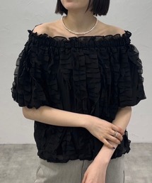 総フリルテープ使いオフショルダー半袖Tシャツ
