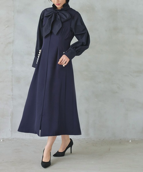 ✨日本製✨ アンプレガント 【S】 2WAY ジレ ワンピース 羽織り 綿 紺 着脱楽々♪フロントファスナーシリーズ】パールモチーフ 2wayジレ